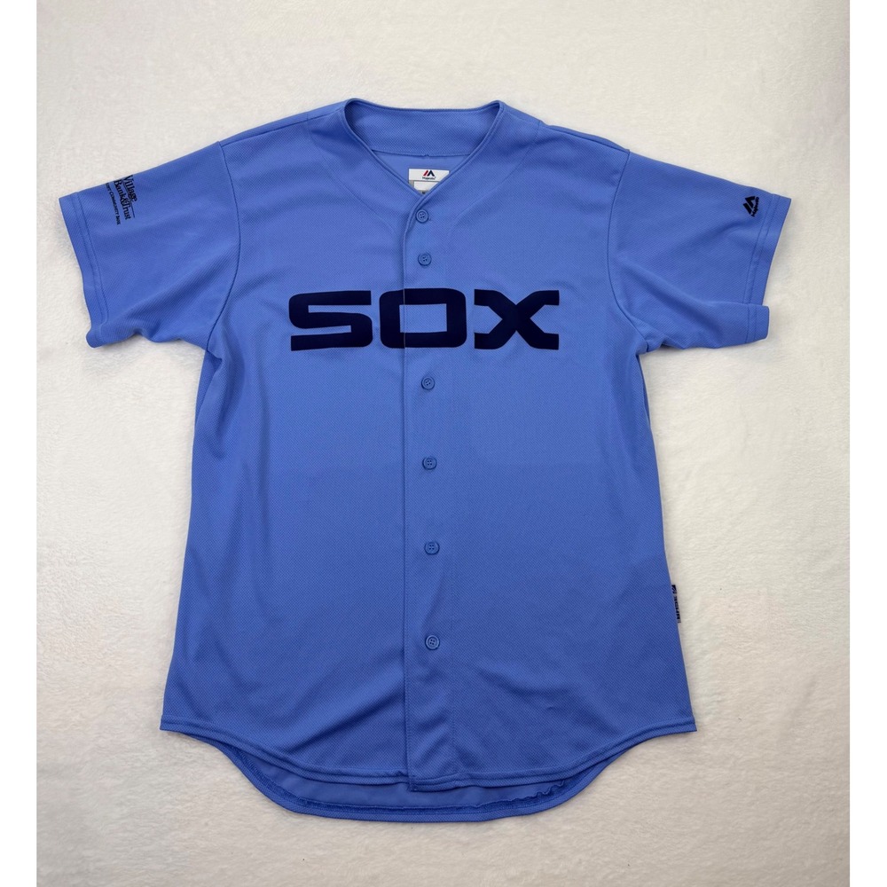 Majestic Chicago White Sox Cool Base Jersey Mens Medium Light Blue Button Front